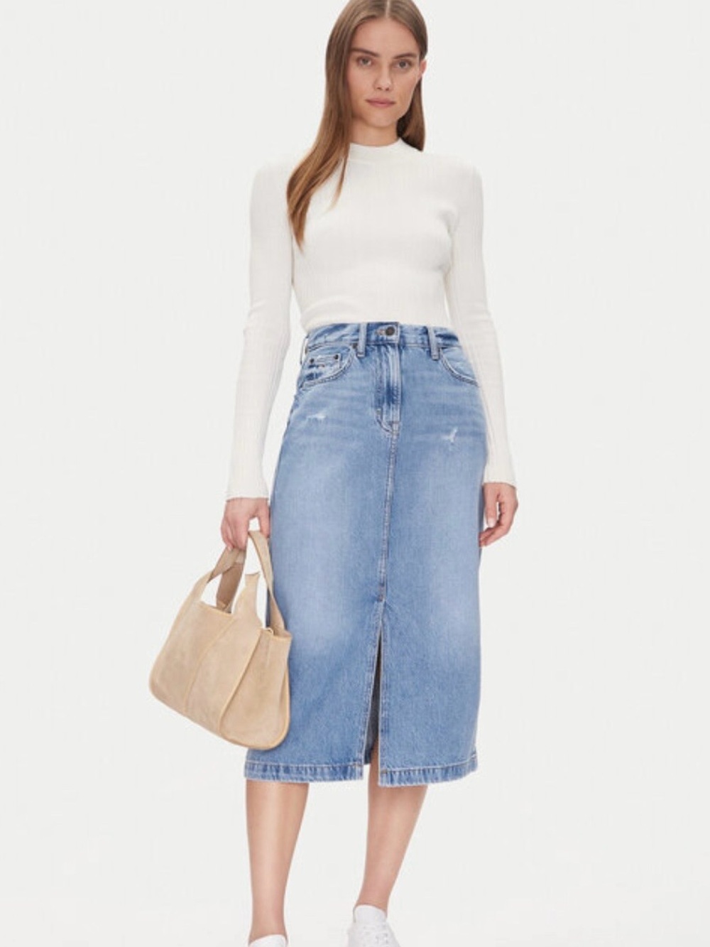 Tommy Jeans Denim Midi Skirt with Front Slit NWT